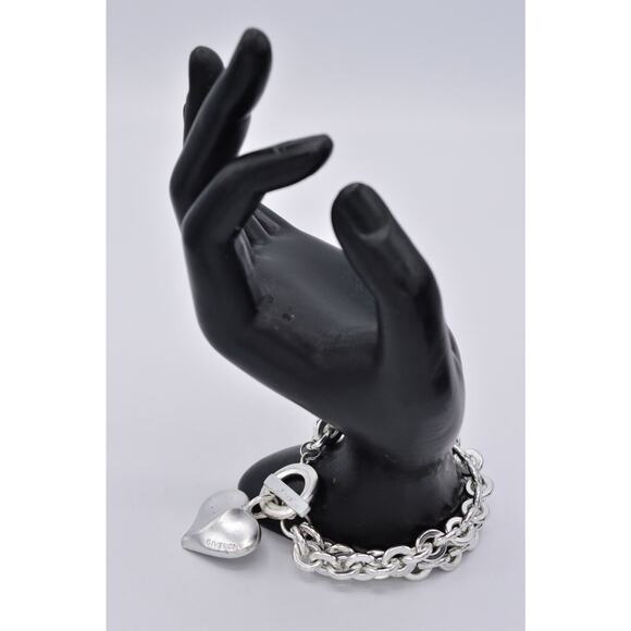Givenchy Vintage Heart Charm Bracelet Logo Chain Brushed Silver Toggle 80s Bin6 - Picture 8 of 12